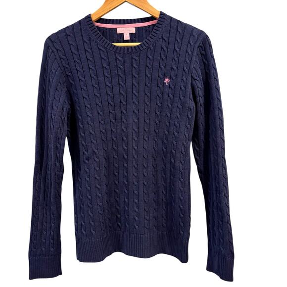 Lilly Pulitzer Navy Blue Cable Knit Cotton Sweater, Women's Size Large - Picture 1 of 6